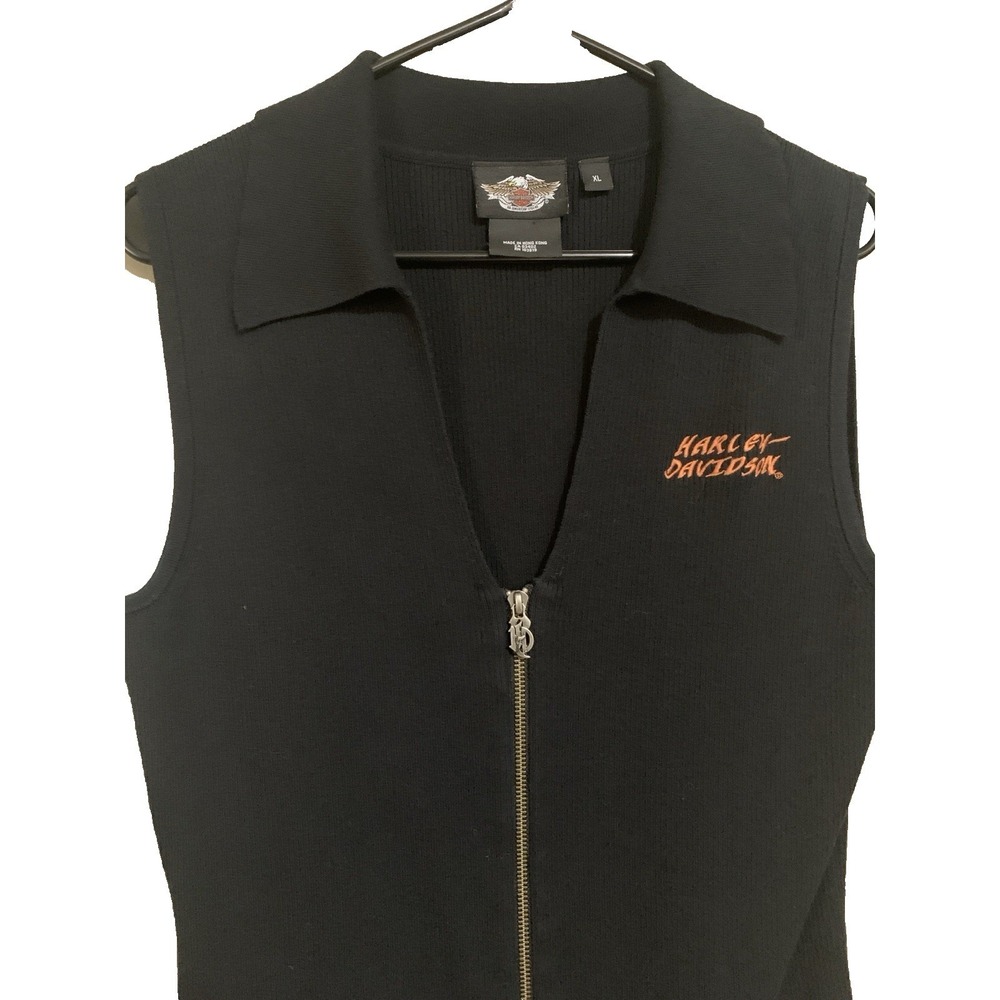 Harley Davidson Vest Women's XL Full Zip Sleeveless Sweater V Neck Black - Picture 4 of 16
